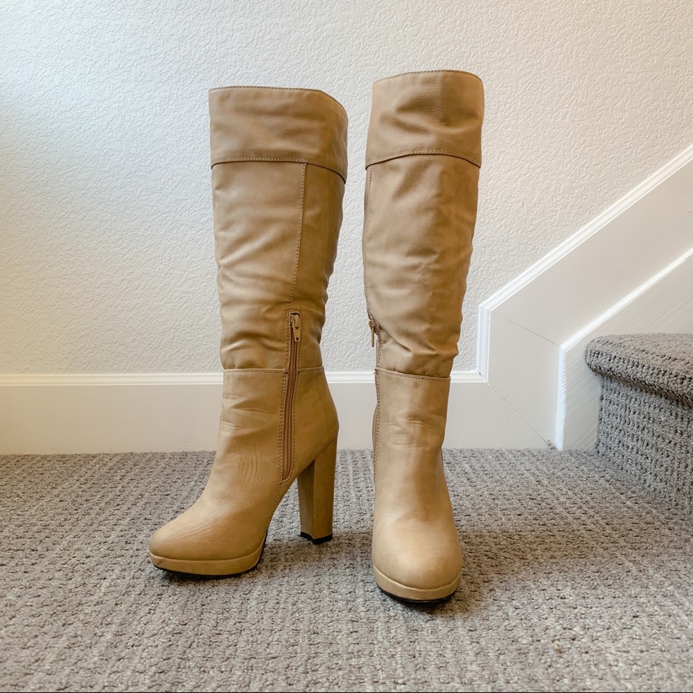 JustFab Tan Faux Leather Boots